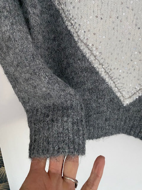 PULL TRICOLORE  GRIS  36/44