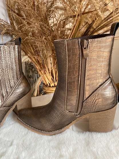 BOTTINES EFFET CROCO BRONZE     36/37/38/39/40/41