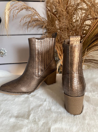 BOTTINES EFFET CROCO BRONZE     36/37/38/39/40/41