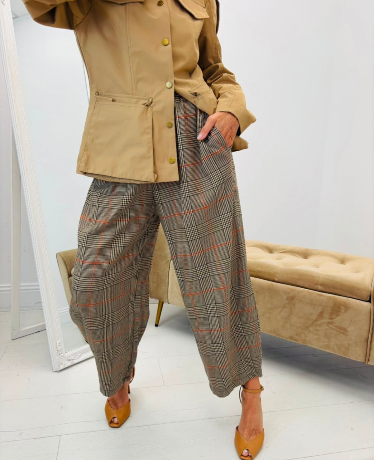 PANTALON A CARREAUX SEPT HUITIEME  TU 36/44