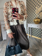 VESTE CROCHET OFFICIER CHOCO ET  ECRU   TU 34/40 PETIT 42