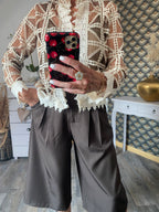 VESTE CROCHET OFFICIER CHOCO ET  ECRU   TU 34/40 PETIT 42
