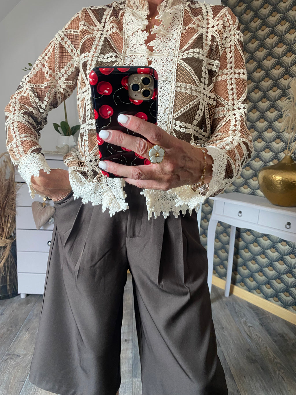 VESTE CROCHET OFFICIER CHOCO ET  ECRU   TU 34/40 PETIT 42
