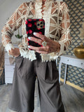 VESTE CROCHET OFFICIER CHOCO ET  ECRU   TU 34/40 PETIT 42