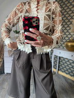 VESTE CROCHET OFFICIER CHOCO ET  ECRU   TU 34/40 PETIT 42