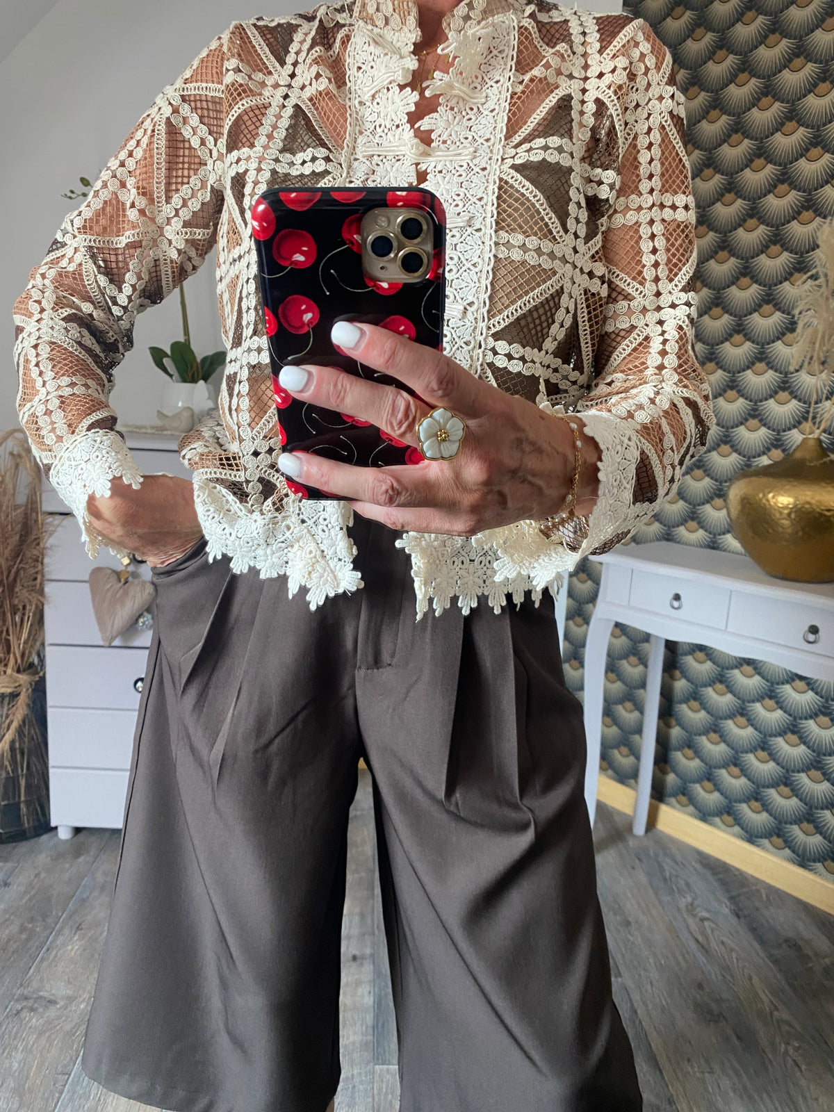 VESTE CROCHET OFFICIER CHOCO ET  ECRU   TU 34/40 PETIT 42