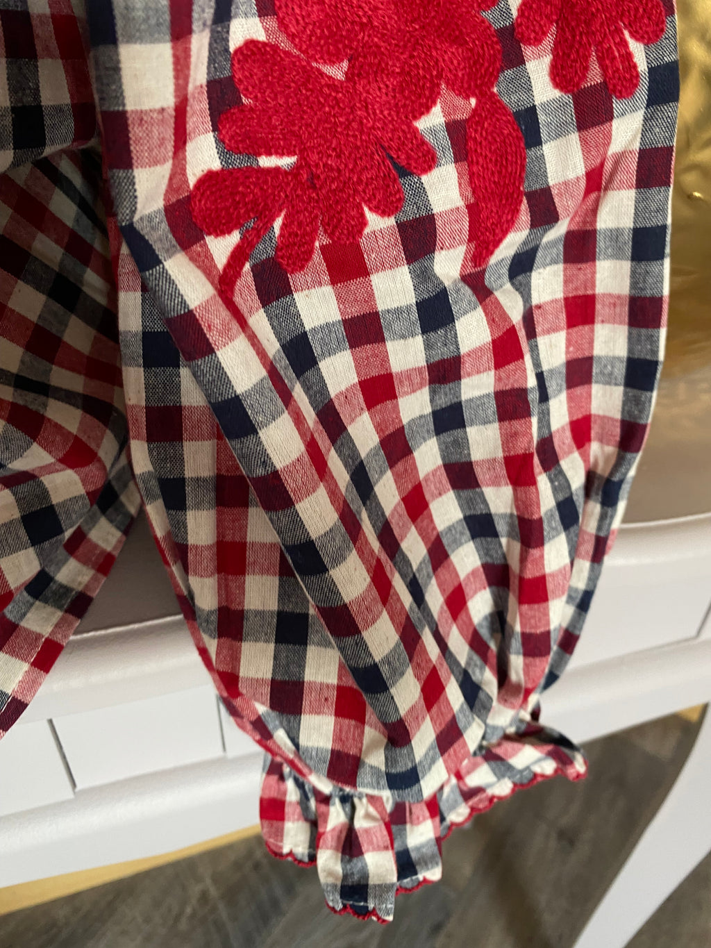 CHEMISE JULIE BRODERIES ROUGE  TAILLES : S/M OU M/L