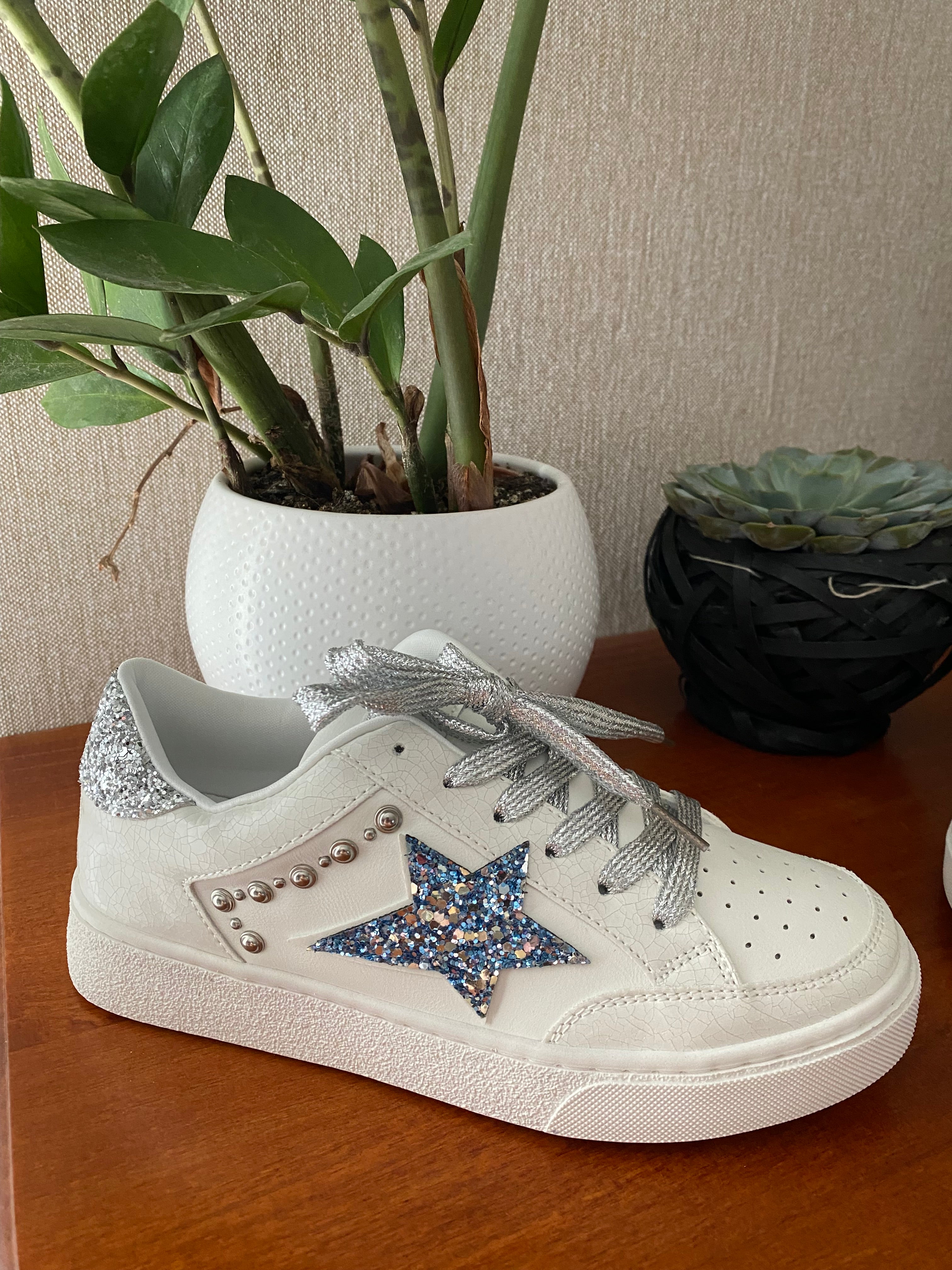 BASKETS FINDLAY BLEU ET ARGENT TAILLES 36/37/38/39/40/41