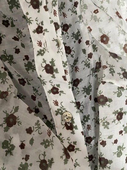 TOP FROUFROU BLANC FLEURS CHOCO ET KAKI  TU 36/42