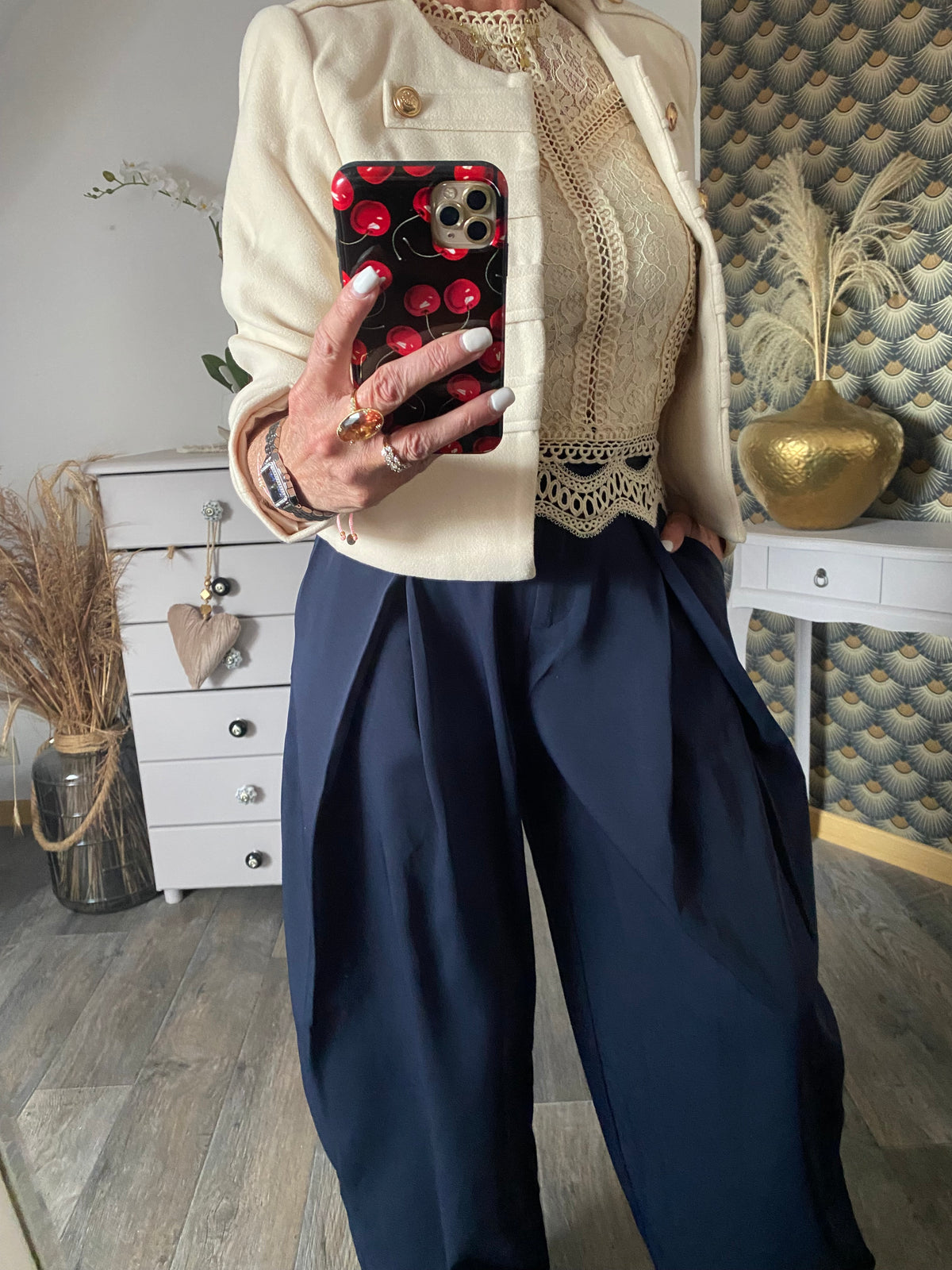 PANTALON PALAZZO BARREL BLEU MARINE  TAILLES XS/S/M/L