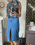 TOP FROUFROU CHOCO AVEC FLEURS BLEUES TU36/42