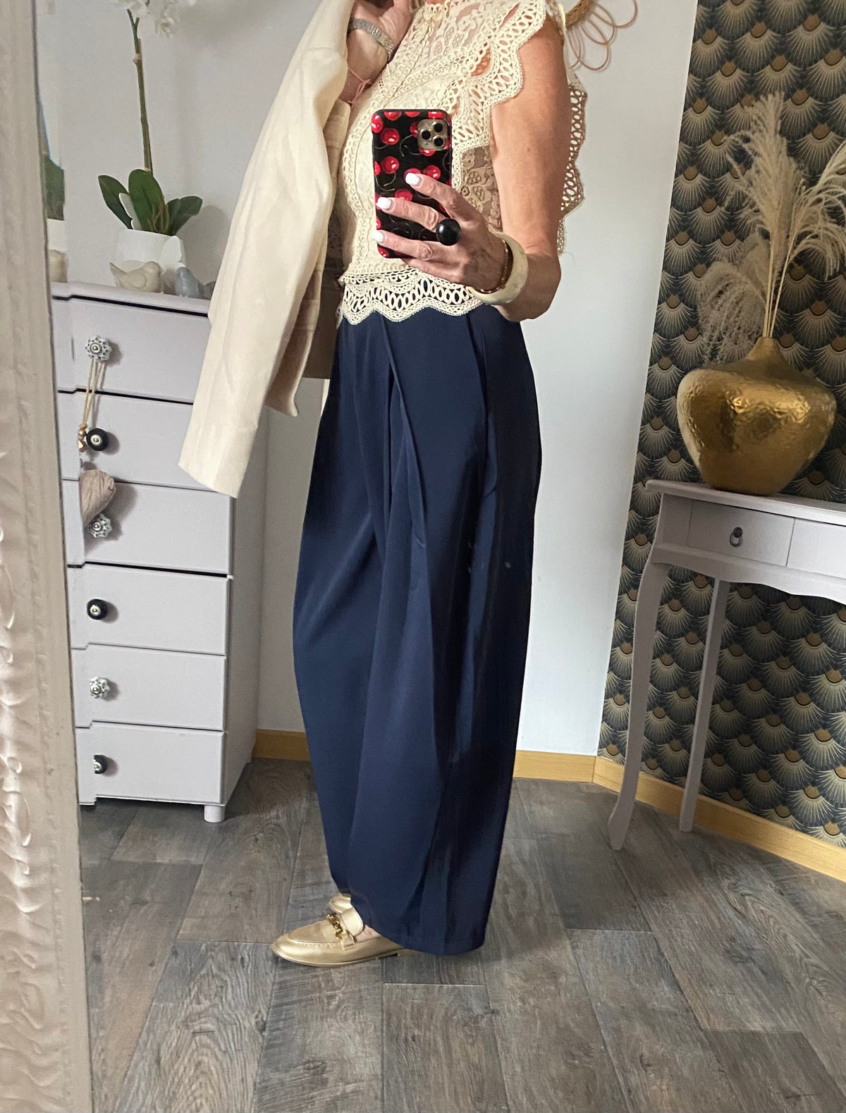 PANTALON PALAZZO BARREL BLEU MARINE  TAILLES XS/S/M/L