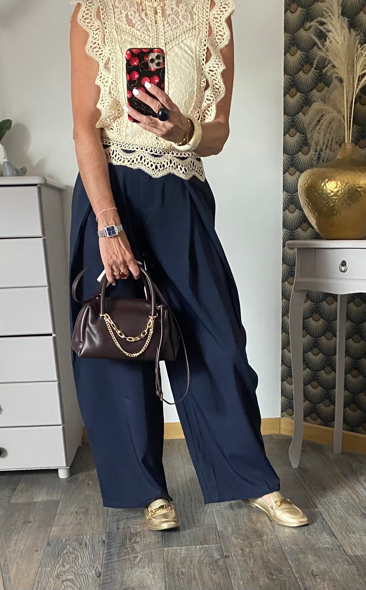 PANTALON PALAZZO BARREL BLEU MARINE  TAILLES XS/S/M/L