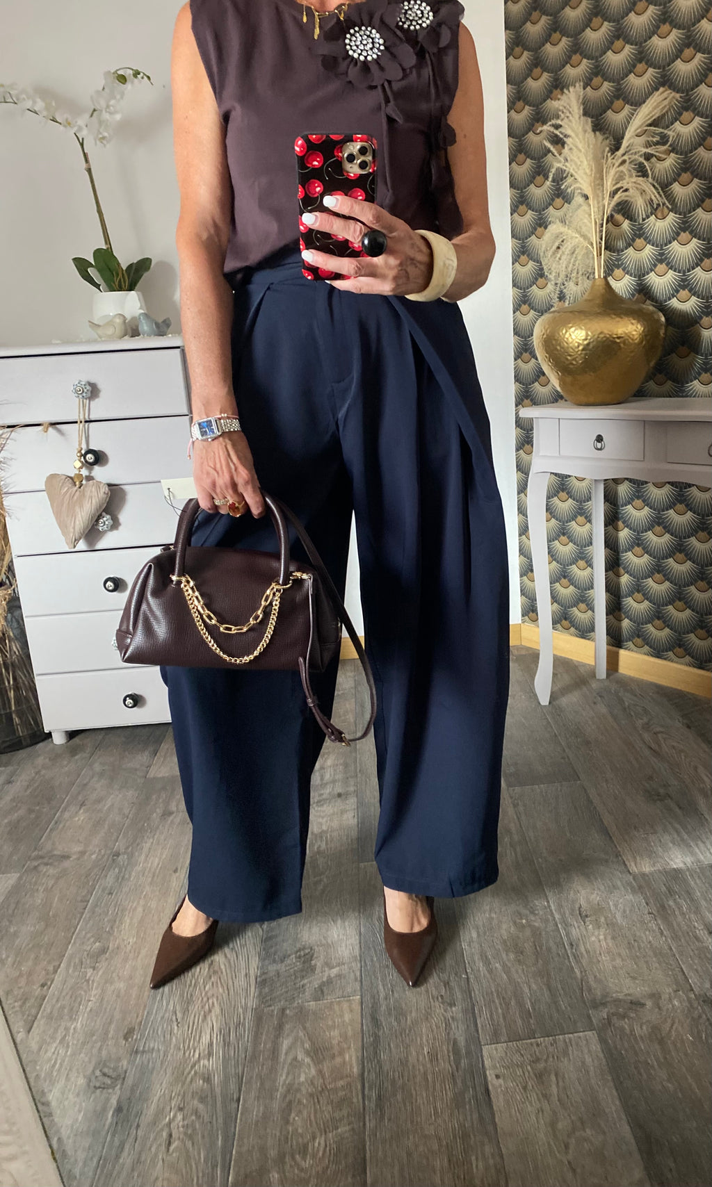 PANTALON PALAZZO BARREL BLEU MARINE  TAILLES XS/S/M/L