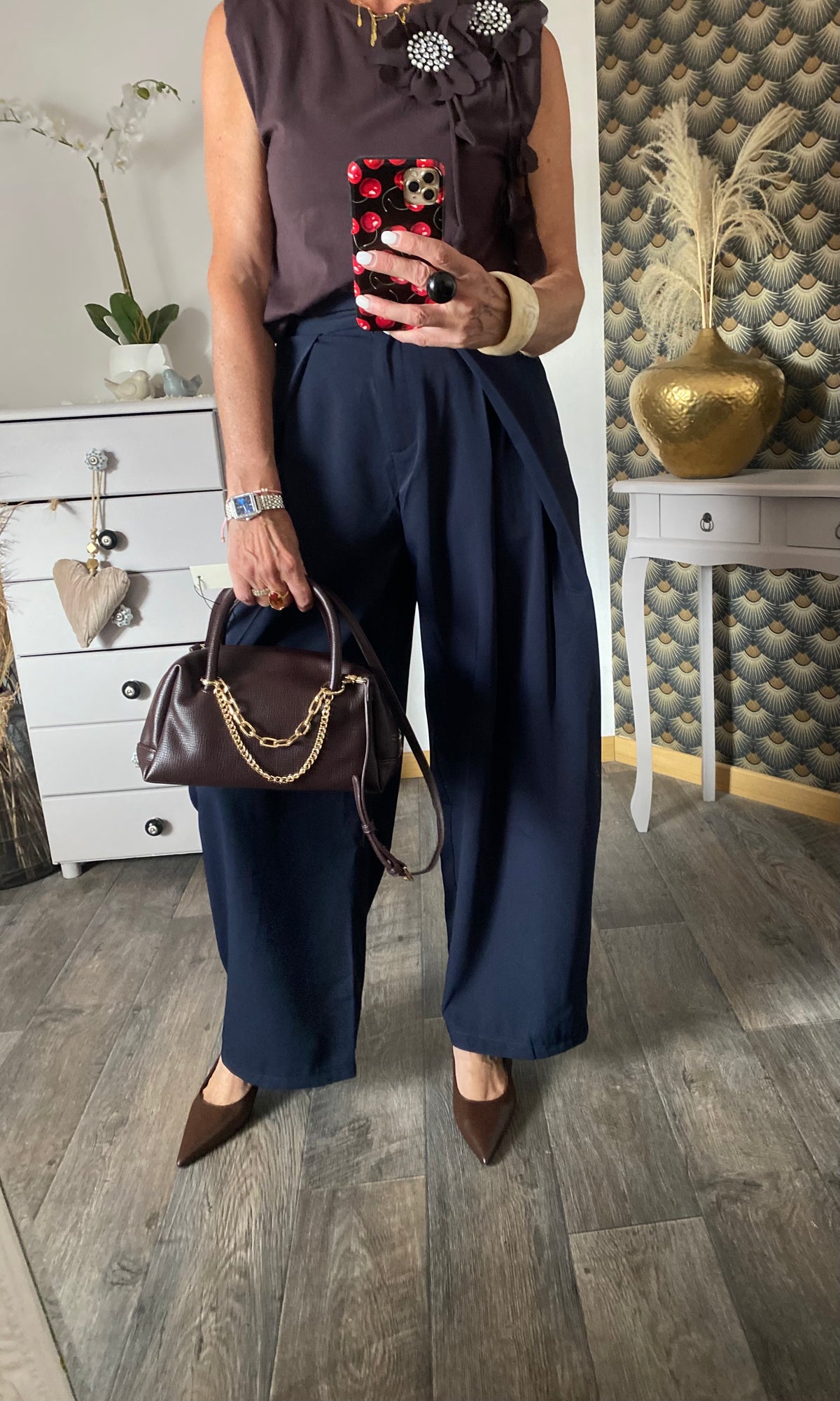 PANTALON PALAZZO BARREL BLEU MARINE  TAILLES XS/S/M/L