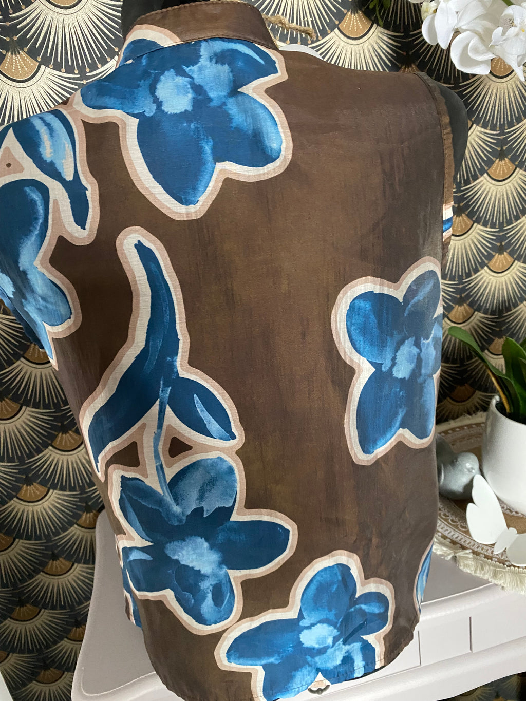 TOP FROUFROU CHOCO AVEC FLEURS BLEUES TU36/42