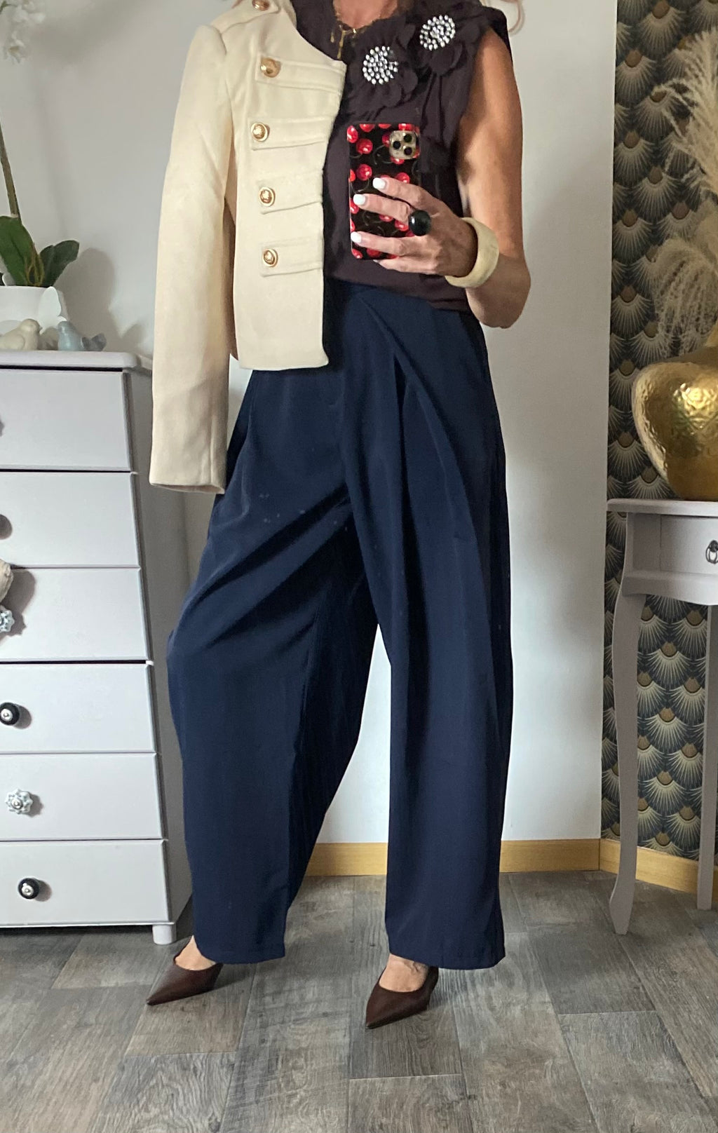PANTALON PALAZZO BARREL BLEU MARINE  TAILLES XS/S/M/L