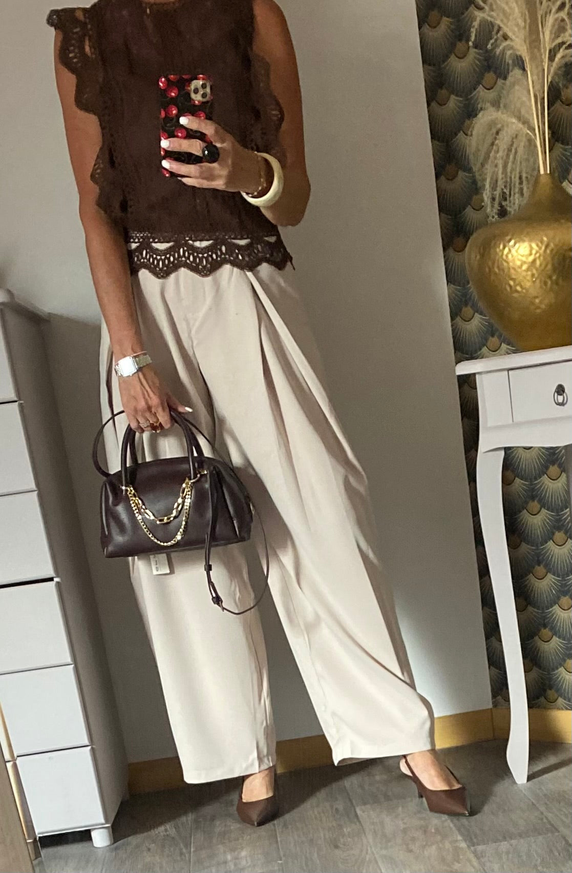 PANTALON PALAZZO BARREL BEIGE  TAILLES XS/S/M/L
