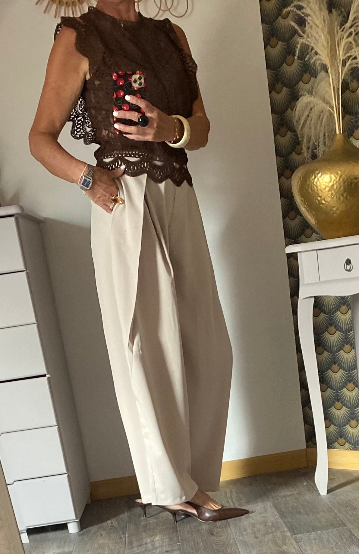 PANTALON PALAZZO BARREL BEIGE  TAILLES XS/S/M/L