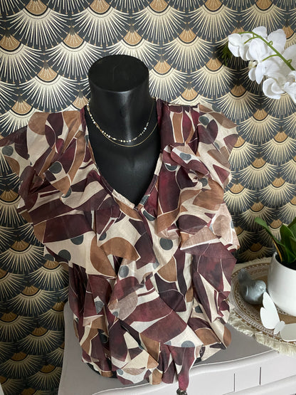 TOP FROUFROU ECRU CHOCO BORDEAUX TU 36/40