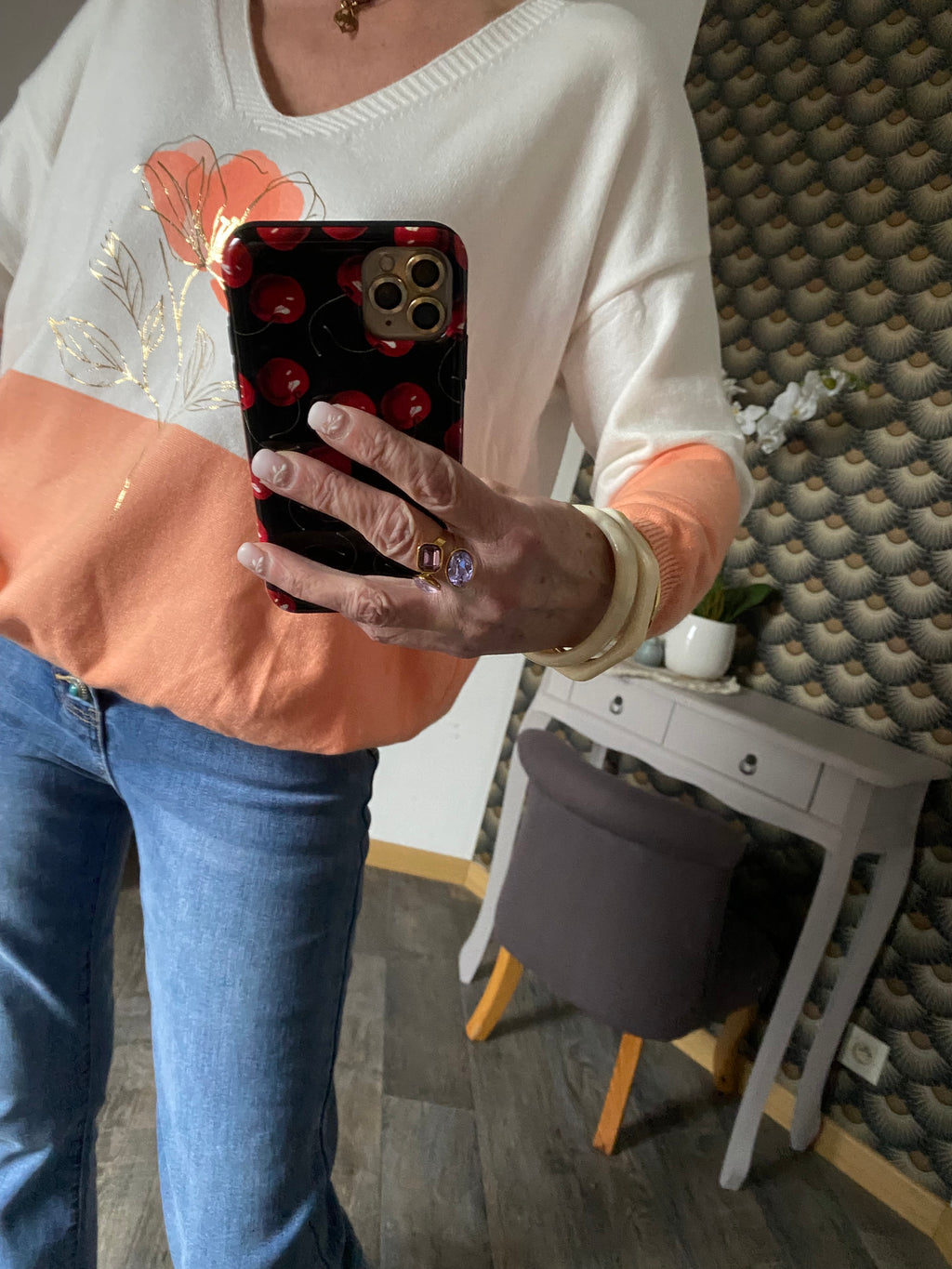 PULL  FIN CARLA FLEURS CORAIL  TU 38/44