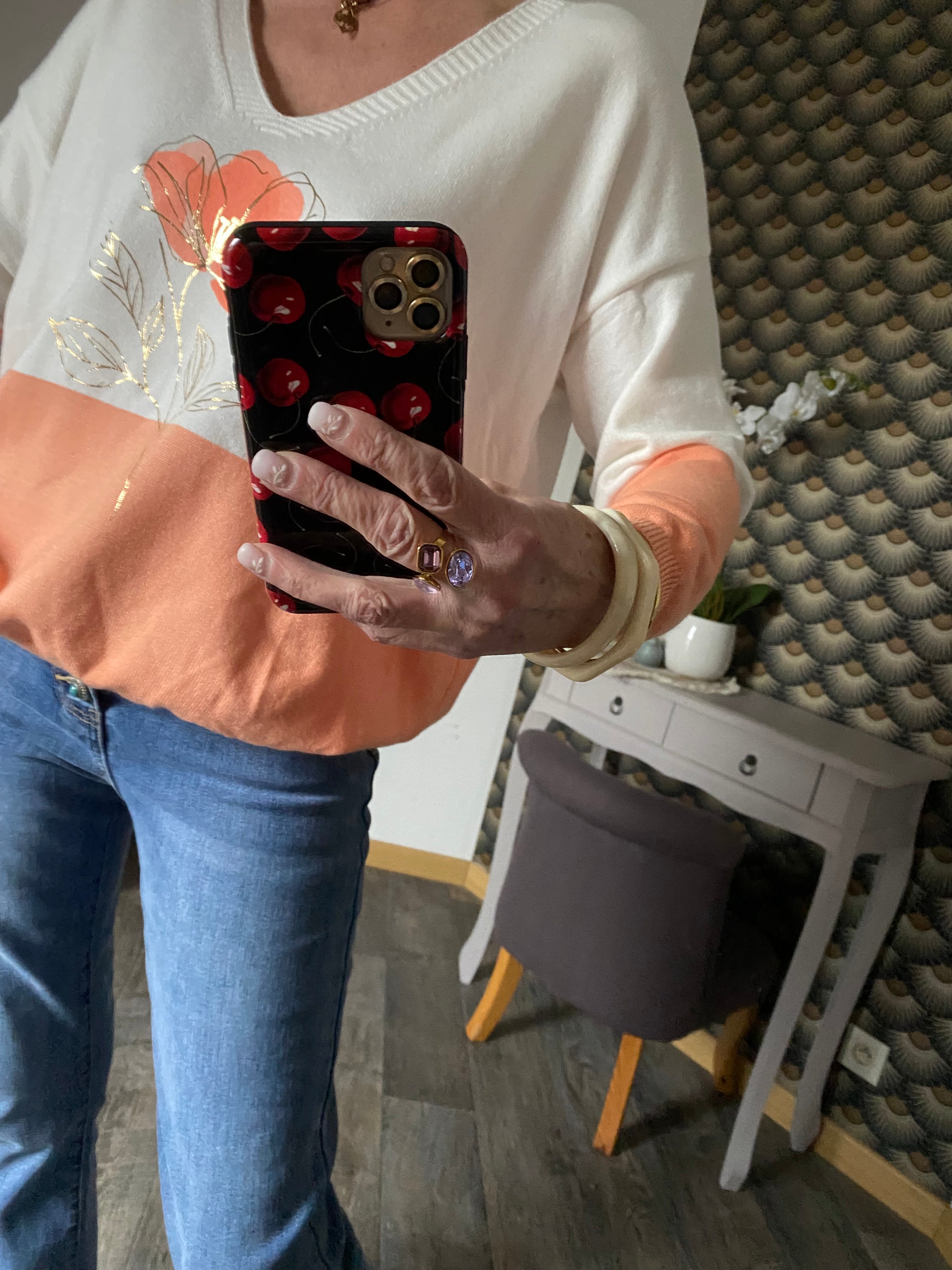 PULL  FIN CARLA FLEURS CORAIL  TU 38/44