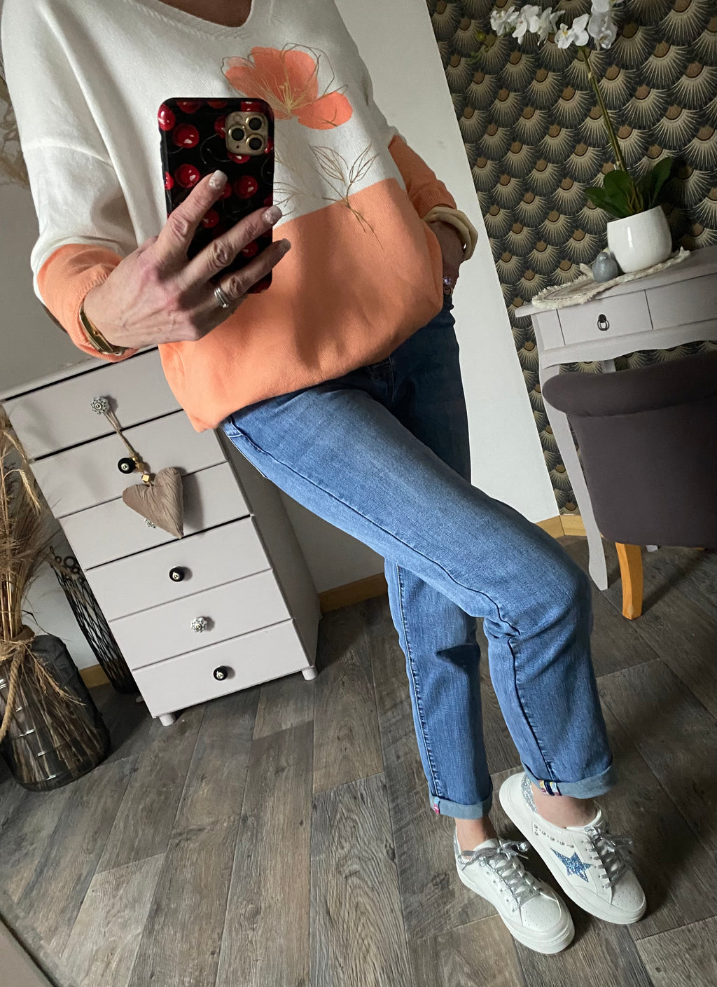 PULL  FIN CARLA FLEURS CORAIL  TU 38/44