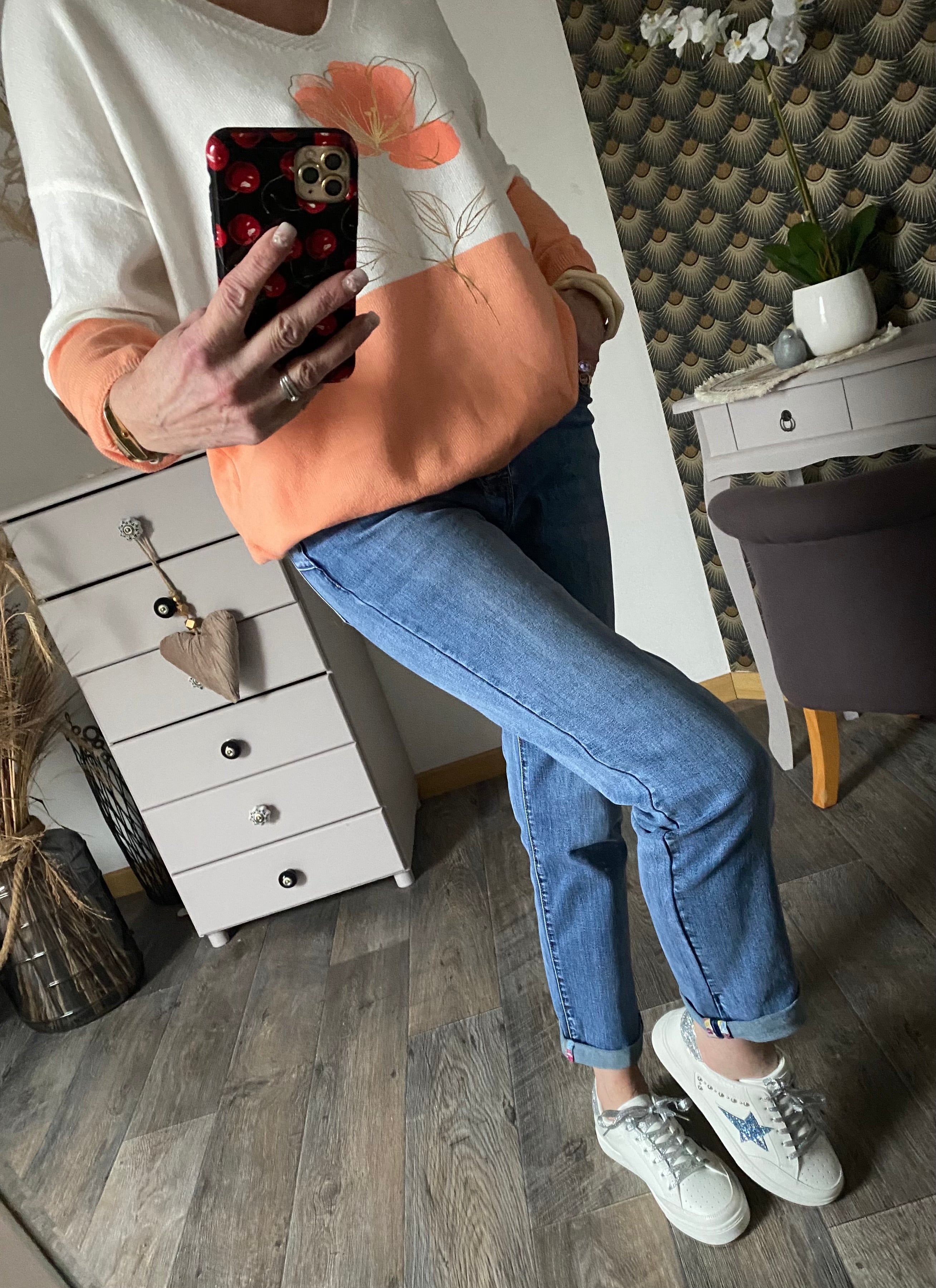 PULL  FIN CARLA FLEURS CORAIL  TU 38/44