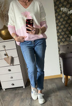 PULL FIN  CARLA FLEURS ROSE  TU 38/44