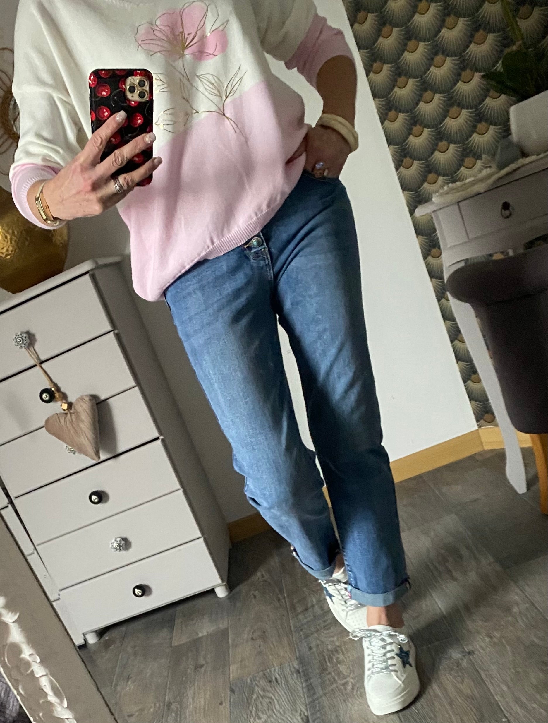 PULL FIN  CARLA FLEURS ROSE  TU 38/44