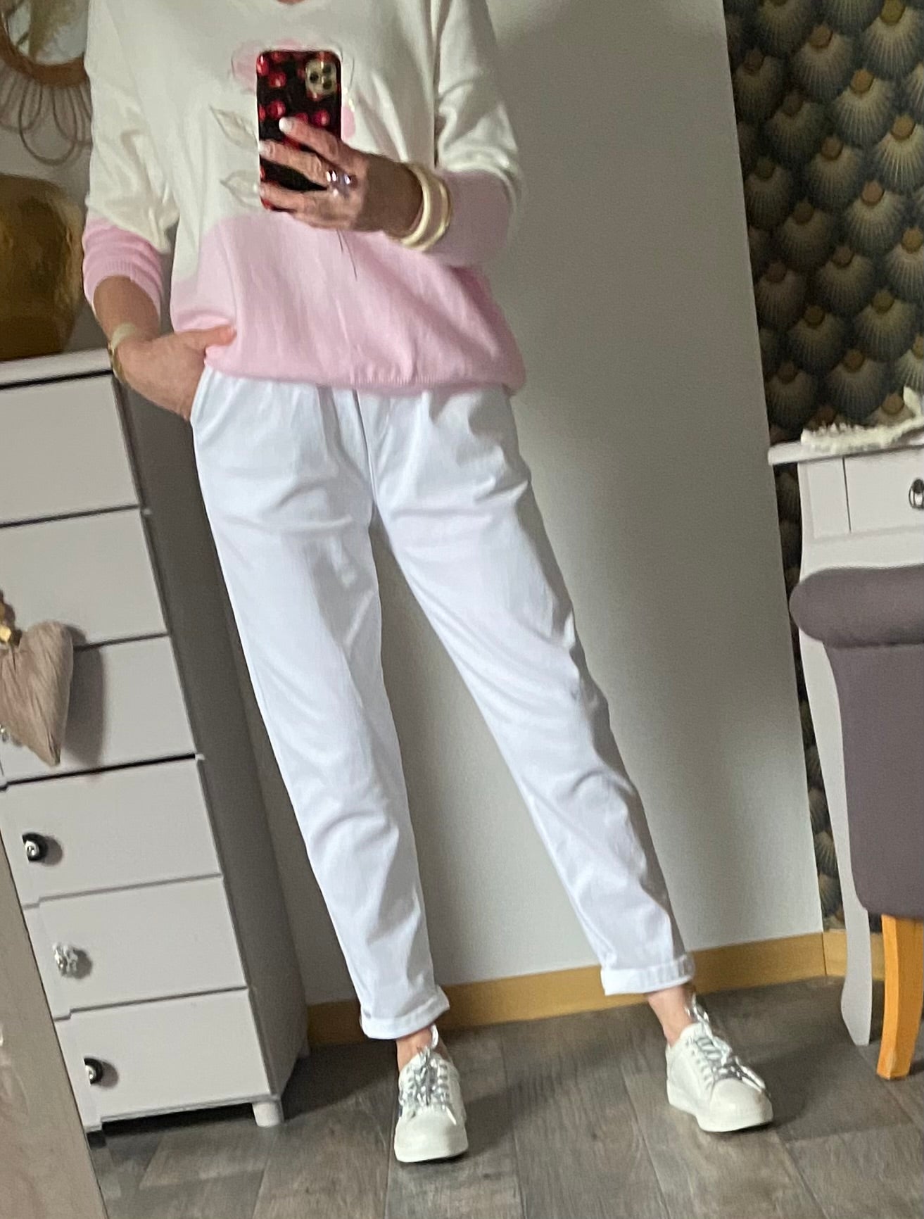 PULL FIN  CARLA FLEURS ROSE  TU 38/44