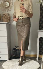 JUPE MI- LONGUE TAUPE   34/36/38/40/42