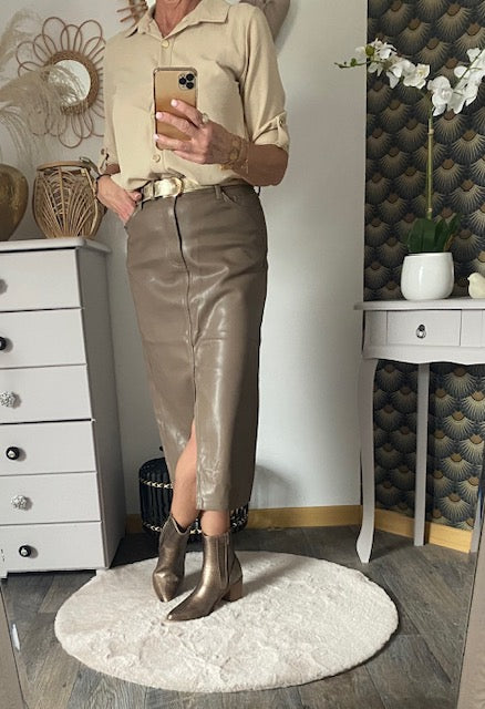 JUPE MI- LONGUE TAUPE   34/36/38/40/42