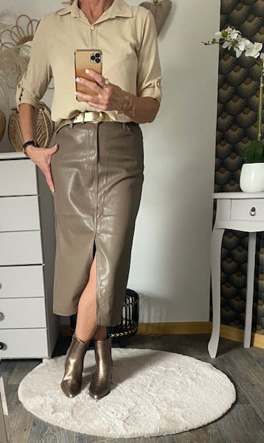 JUPE MI- LONGUE TAUPE   34/36/38/40/42