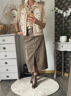 JUPE MI- LONGUE TAUPE   34/36/38/40/42