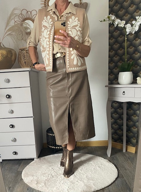 JUPE MI- LONGUE TAUPE   34/36/38/40/42