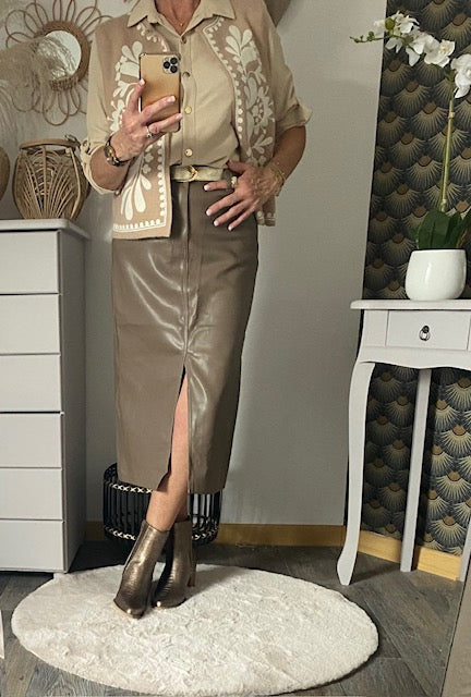 JUPE MI- LONGUE TAUPE   34/36/38/40/42