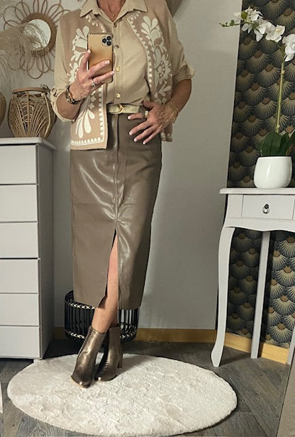 JUPE MI- LONGUE TAUPE   34/36/38/40/42