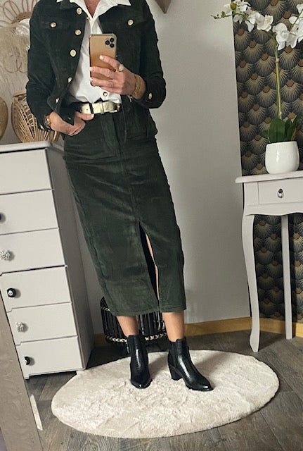 JUPE EN VELOUR COTELE KAKI 36/38 /40/42/44