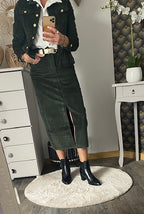 JUPE EN VELOUR COTELE KAKI 36/38 /40/42/44