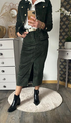 JUPE EN VELOUR COTELE KAKI 36/38 /40/42/44