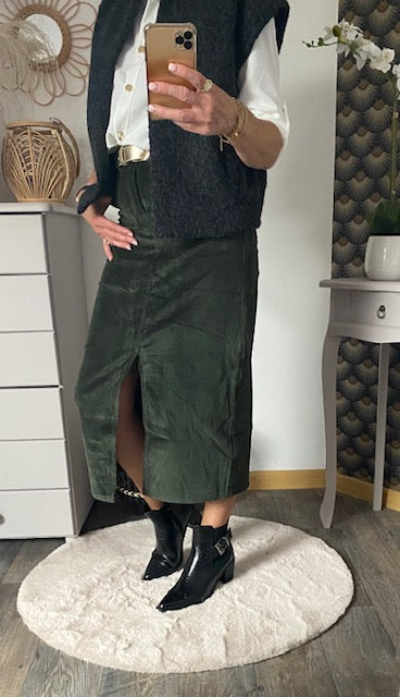 JUPE EN VELOUR COTELE KAKI 36/38 /40/42/44