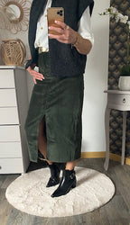 JUPE EN VELOUR COTELE KAKI 36/38 /40/42/44