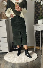 JUPE EN VELOUR COTELE KAKI 36/38 /40/42/44