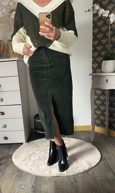 JUPE EN VELOUR COTELE KAKI 36/38 /40/42/44