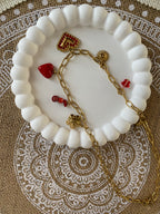 COLLIER BRELOQUES COEURS ROUGES ACIER INOXYDABLE