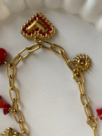 COLLIER BRELOQUES COEURS ROUGES ACIER INOXYDABLE