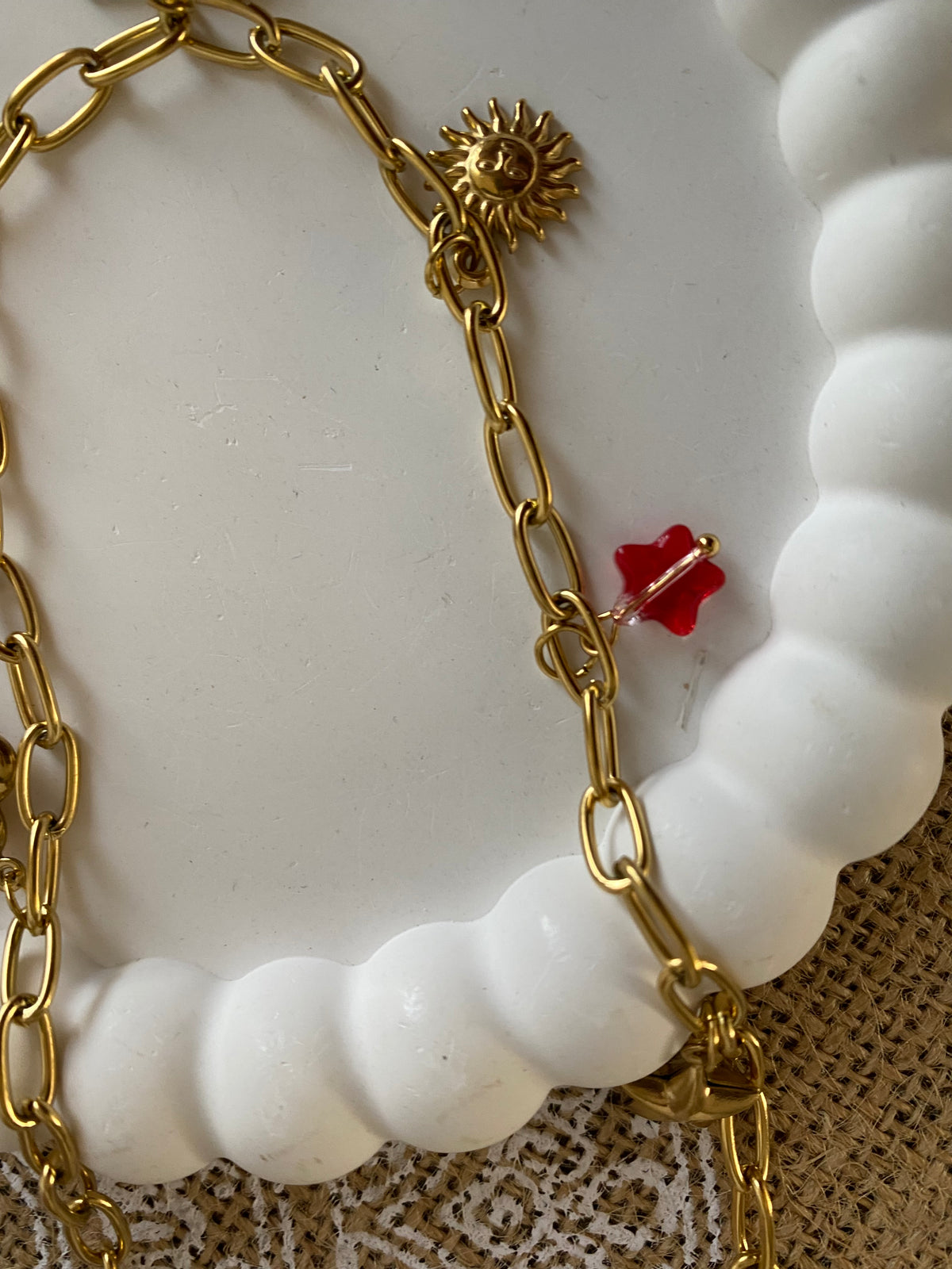 COLLIER BRELOQUES COEURS ROUGES ACIER INOXYDABLE