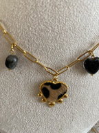 COLLIER BRELOQUES COEUR LEOPARD ET NOIRS   ACIER INOXYDABLE
