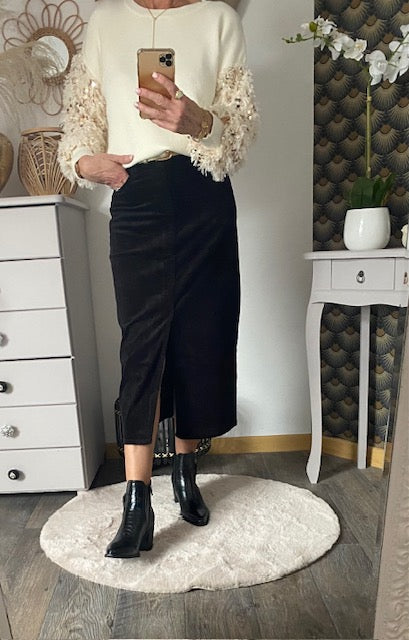 JUPE EN VELOUR COTELE NOIRE 36/38 /40/42/44